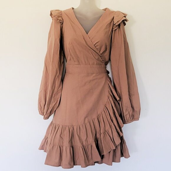Seed Heritage Pink Ruffle Linen Wrap Mini Dress - Picture 5 of 5